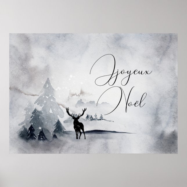 Rentier in der Wildgrau-Wasserfarbe Weihnachten Poster (Vorne)