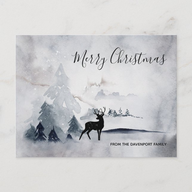 Rentier in der Wildgrau-Wasserfarbe Weihnachten Postkarte (Vorderseite)