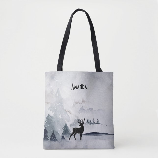 Rentier in der Wildgrau-Wasserfarbe Weihnachten Tasche (Vorderseite)