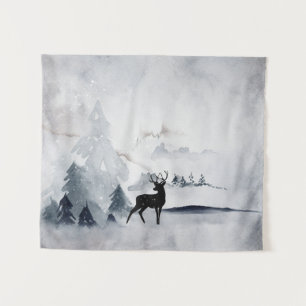 Rentier in der Wildgrau-Wasserfarbe Weihnachten Wandteppich