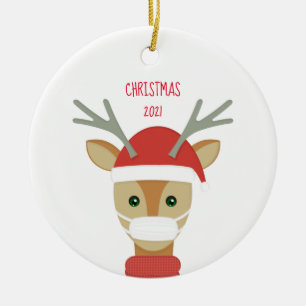 Rentier in Face Mask Christmas 202 Keramik Orname Ornament