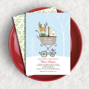 Rentier in Stroller Winter Holiday Baby Shower Einladung