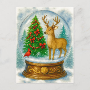 Rentier Kardinal Weihnachten Schneekugel Postkarte