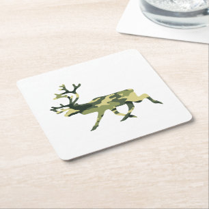 Rentier/Karibik-Waldkamouflage / Camouflage Rechteckiger Pappuntersetzer