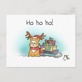 Rentier Kitty mit einem Schlitten voller Geschenke Feiertagspostkarte
