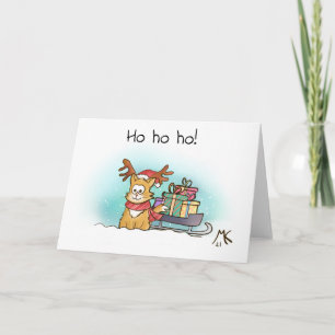Rentier Kitty und Schlitten mit Weihnachtsgeschenk Karte