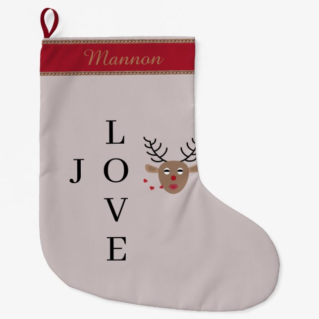 Rentier Liebe Joy Kisses Blush Pink Individuelle N Großer Weihnachtsstrumpf (Vorderseite)