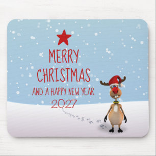 Rentier Lustiges Weihnachten Neujahr Baum 2026 Mousepad