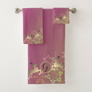 Rentier & Magische Schneeflocken Monogramm Handtuc Badhandtuch Set
