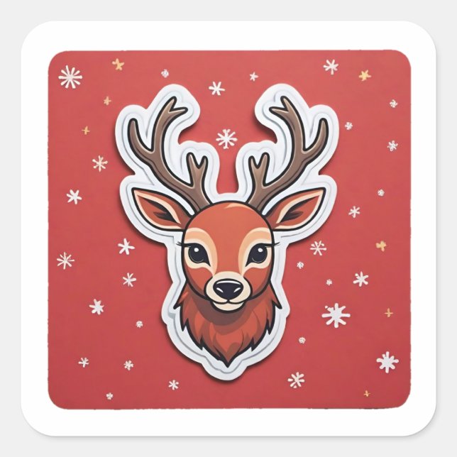 Rentier mit Antlers Quadratischer Aufkleber (Vorderseite)