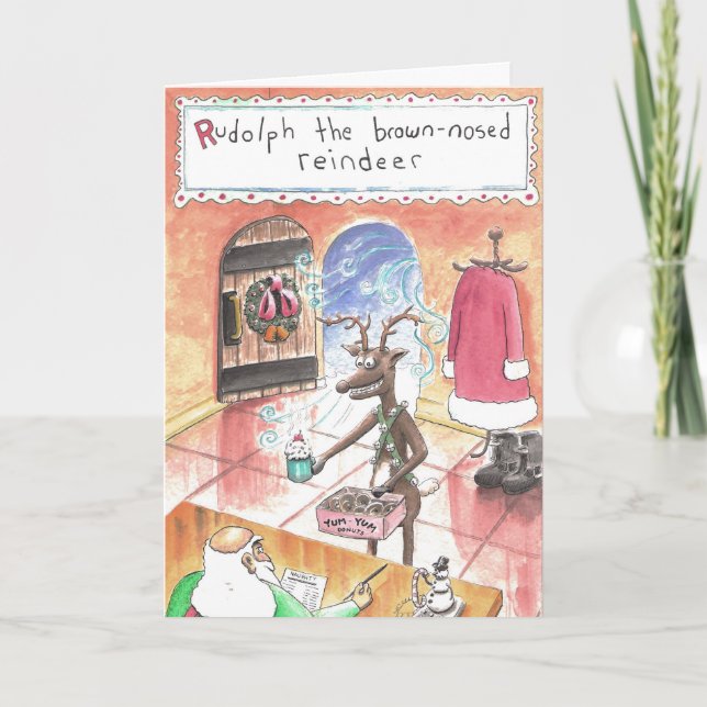 Rentier mit Braunnase Feiertagskarte (Vorderseite)