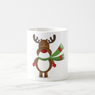 Rentier mit einer grünen Scarf-Tasse Kaffeetasse