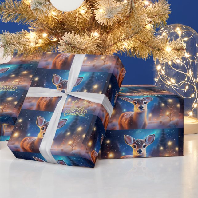 Rentier mit fröhlichem Weihnachtsgrüßen Geschenkpapier (Feiertage)