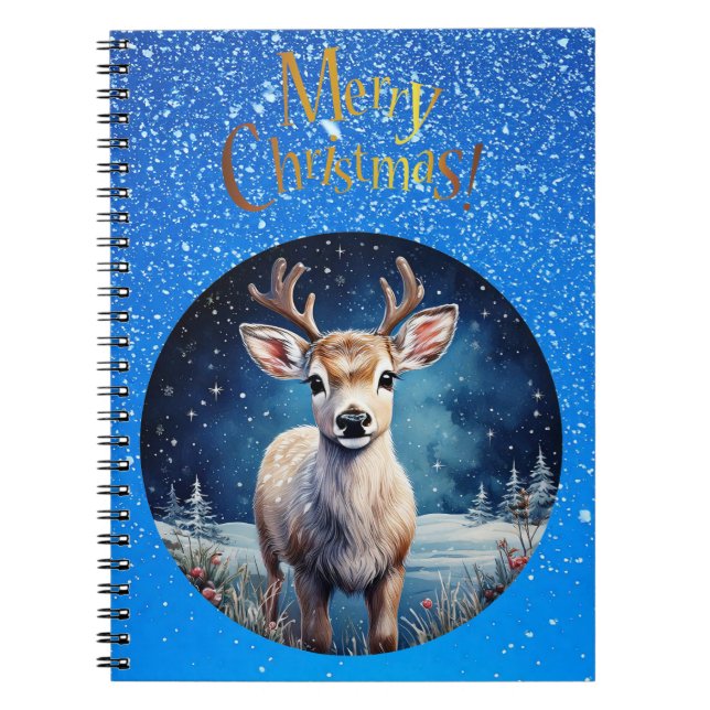 Rentier mit fröhlichem Weihnachtskranz-Gruß Notizblock (Vorderseite)