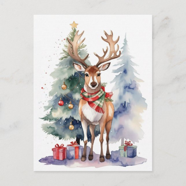 Rentier mit Geschenken Postkarte (Vorderseite)