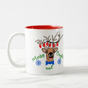 Rentier mit Lights Weihnachtskaffee Zweifarbige Tasse