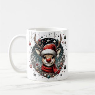 Rentier mit roter Nose und Weihnachtsmannmütze Art Kaffeetasse