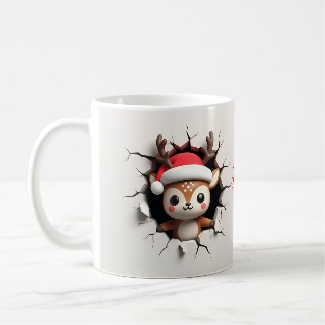Rentier mit Weihnachtsmannmütze 3D Breakout Kaffeetasse (Links)
