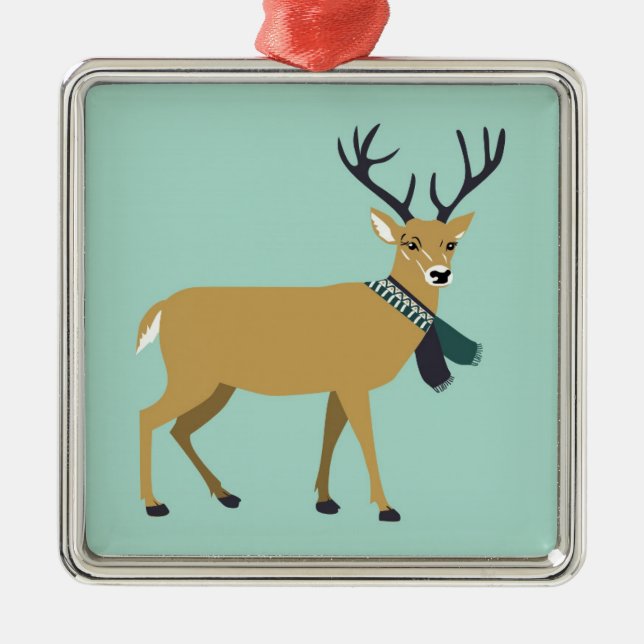 Rentier mit Winterschlaf (Weihnachtstier) Ornament Aus Metall (Vorne)