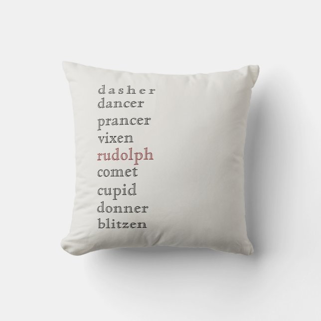 Rentier Names Holiday Throw Kissen (Vorderseite)