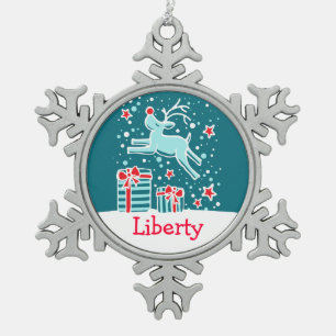 Rentier nennt Schneeflocken Weihnachtsschmuck Zinn-Ornament