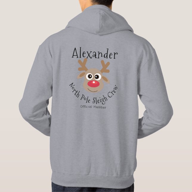 Rentier North Pole Sleigh Crew Spaß Weihnachten Hoodie (Rückseite)