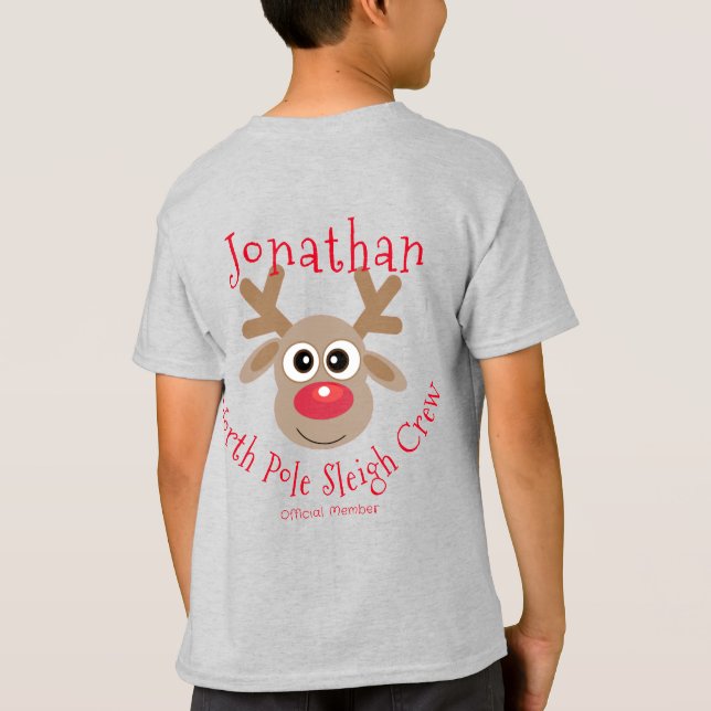 Rentier North Pole Sleigh Crew Weihnachten Grau T-Shirt (Rückseite)