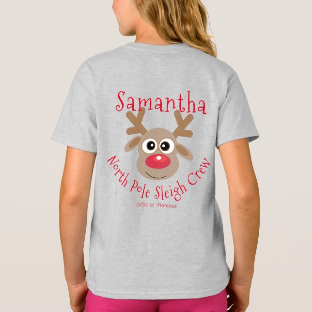 Rentier North Pole Sleigh Crew Weihnachten Grau T-Shirt (Rückseite)