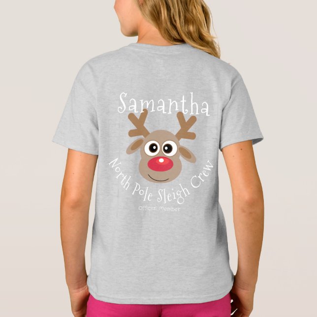 Rentier North Pole Sleigh Crew Weihnachten Grau T-Shirt (Rückseite)