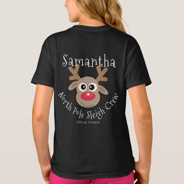 Rentier North Pole Sleigh Crew Weihnachten T-Shirt (Rückseite)