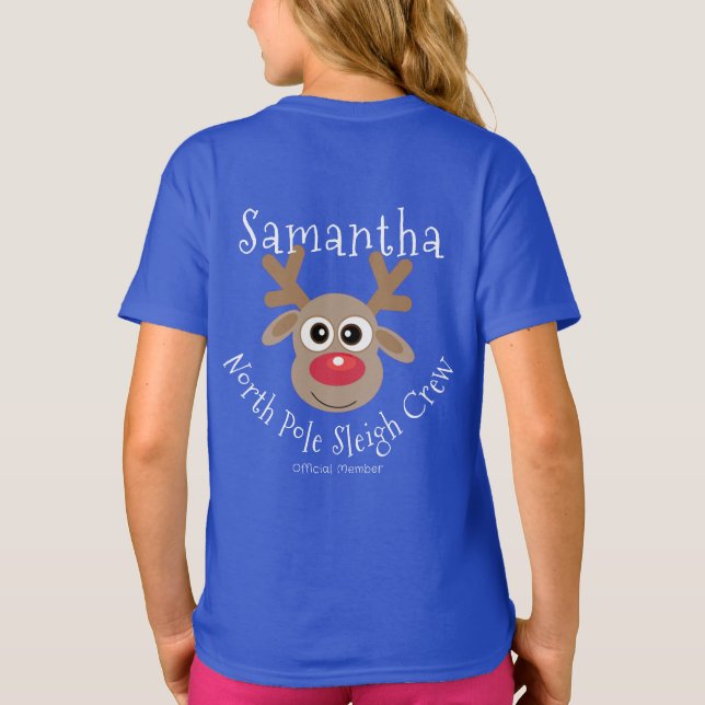 Rentier North Pole Sleigh Crew Weihnachten T-Shirt (Rückseite)