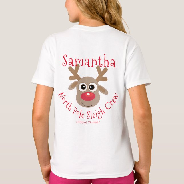 Rentier North Pole Sleigh Crew Weihnachten T-Shirt (Rückseite)