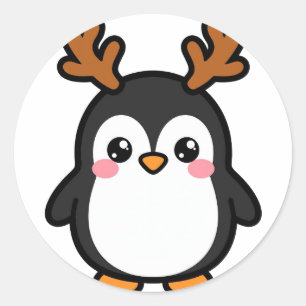 Rentier Pinguin Weihnachten Runder Aufkleber