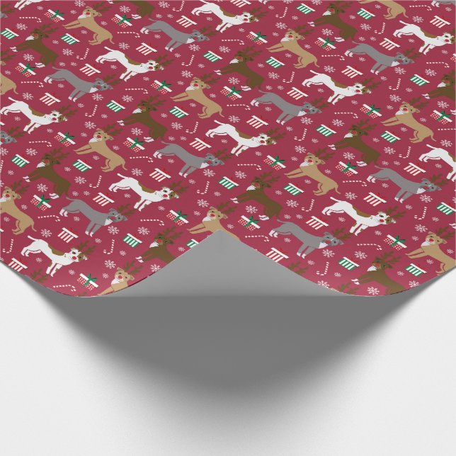 Rentier Pitbull Hunde Weihnachtsfeiertag Geschenkpapier (Ecke)