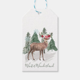 Rentier, Poinsettias, Weihnachtsmarken für Kiefer Geschenkanhänger