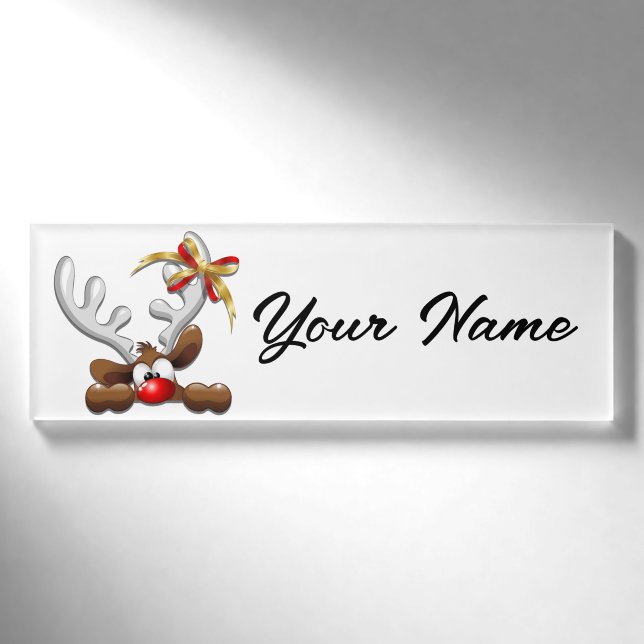 Rentier Puzzled Weihnachtsmann Namenschild (Vorderseite)