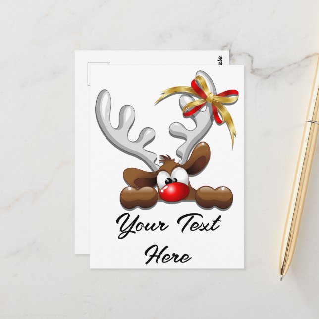 Rentier Puzzled Weihnachtsmann Postkarte (Vorderseite/Rückseite Beispiel)