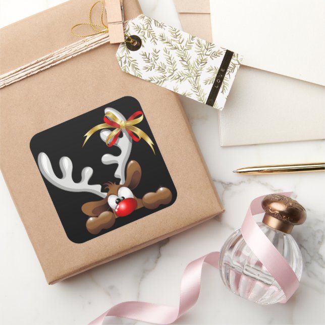 Rentier Puzzled Weihnachtsmann Quadratischer Aufkleber (Schenken)