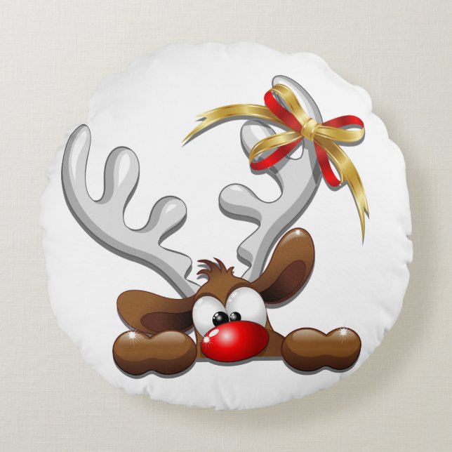 Rentier Puzzled Weihnachtsmann Rundes Kissen (Vorderseite)