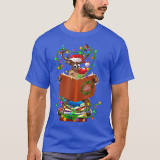Rentier Reading Books Weihnachtsleuchten Ornamente T-Shirt