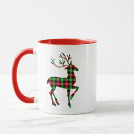 Rentier Red and Green Buffalo Karierte Weihnachten Tasse