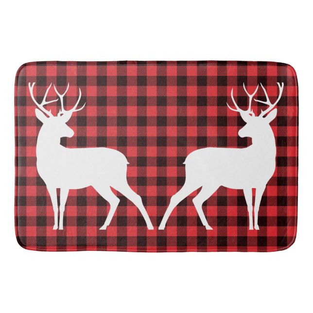 Rentier Red & Black Tartan Muster Buffalo Kariert Badematte (Vorderseite)