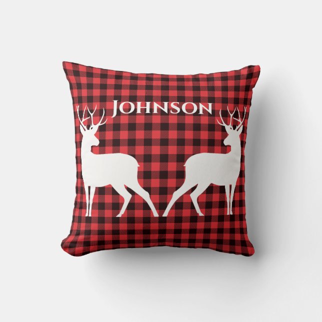 Rentier Red & Black Tartan Muster Buffalo Kariert Kissen (Vorderseite)