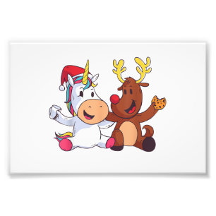 Rentier Rudolph Weihnachten Ren Rote Nase Einhorn  Fotodruck