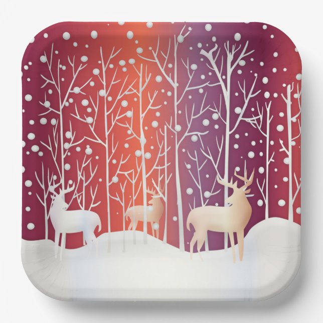 Rentier Schneebedeckter Feiertag Papier Teller (Vorderseite)