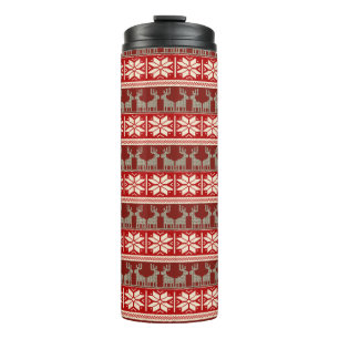 Rentier-Schneeflocken Strick-Look-Tumbler Thermosbecher