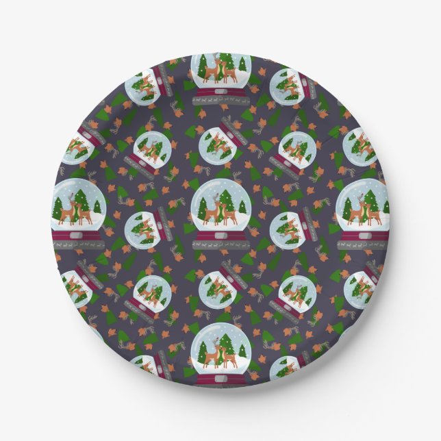 Rentier-Schneekugeln Pappteller (Vorderseite)