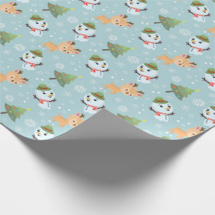 Rentier, Schneemänner und Weihnachtsbaumen Geschenkpapier
