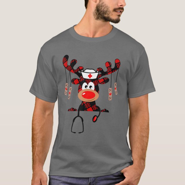 Rentier Scrubs Weihnachts Scrub Top Gummi Handschu (Vorderseite)