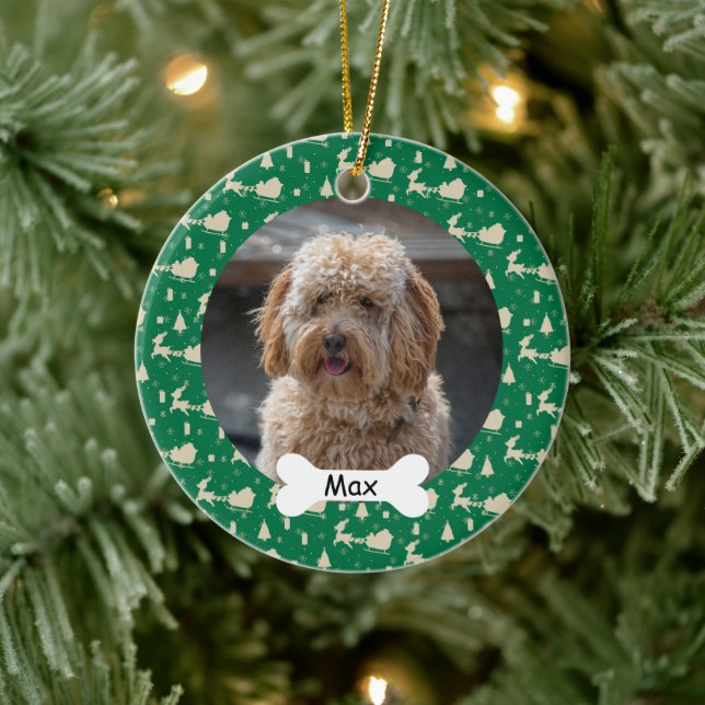 Rentier Sledge Custom Pet Puppy Dodge Foto Keramik Ornament (Baum)